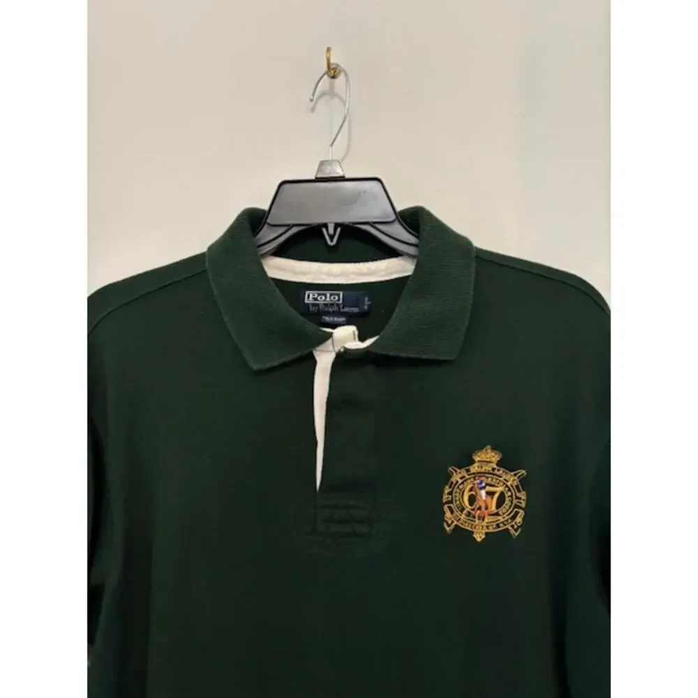 Vtg Polo Ralph Lauren Rugby Shirt Embroidered Equestrian Crest Logo Large Tall